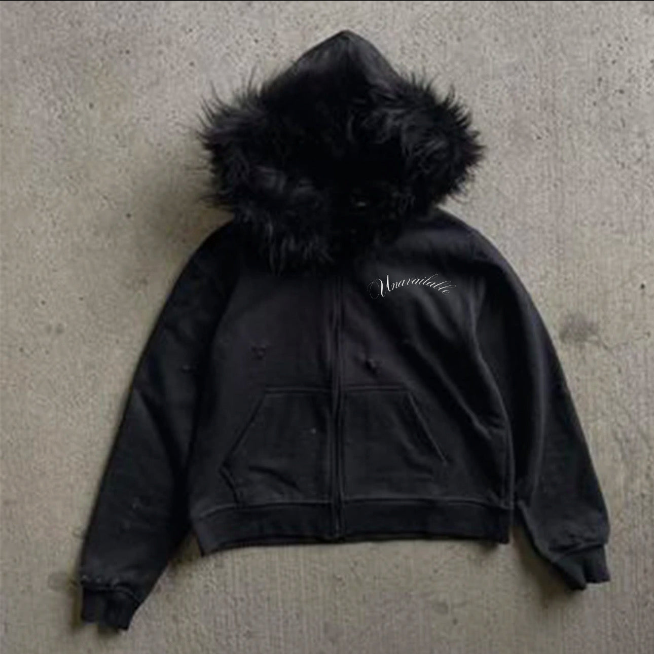 Black Unavailable Fur Hoodie