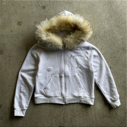 White Unavailable Fur Hoodie
