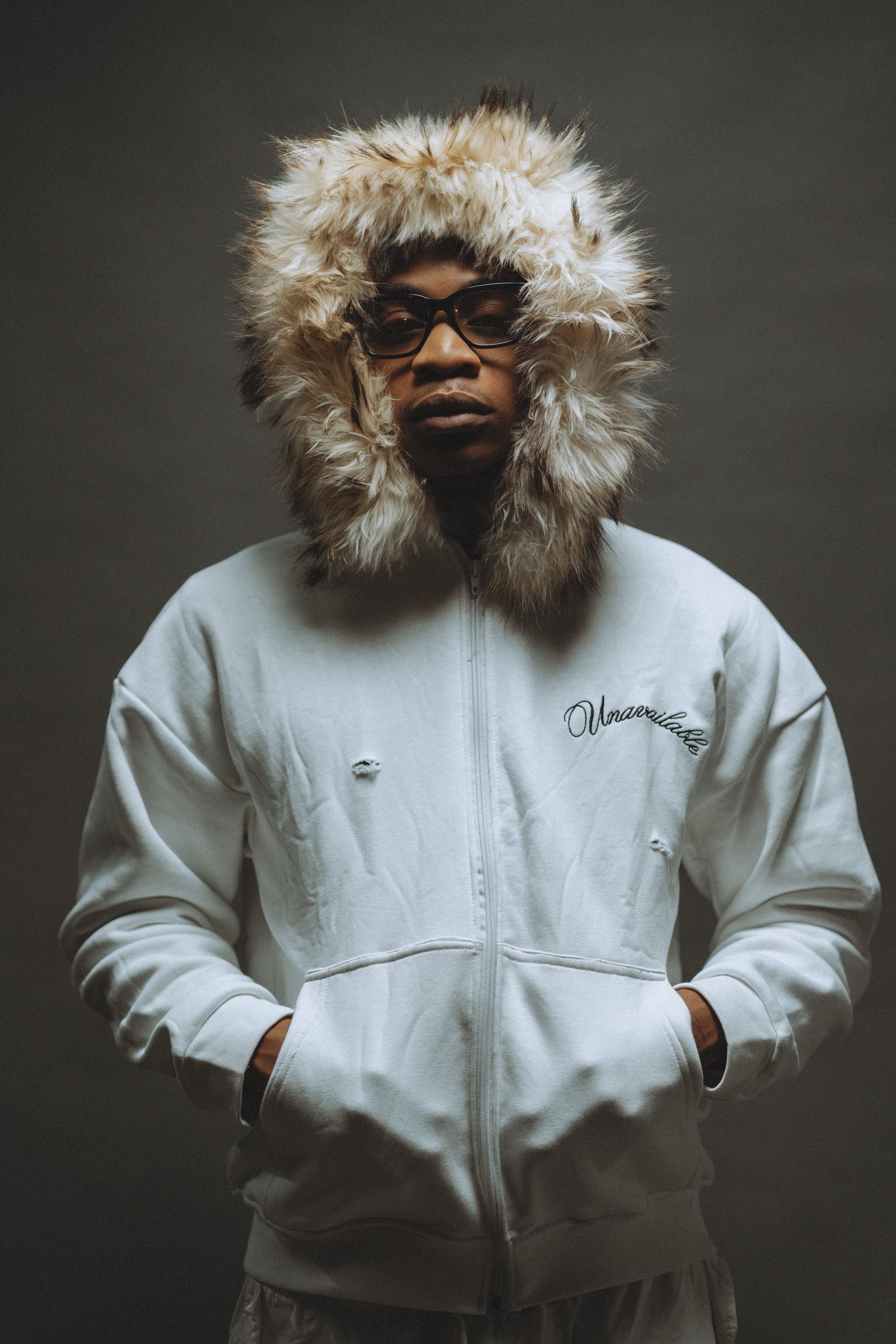 White Unavailable Fur Hoodie