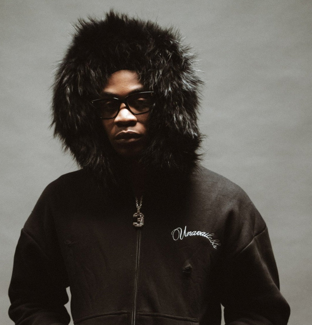 Black Unavailable Fur Hoodie